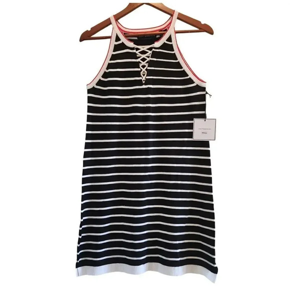NEW 525 America Revolve Nautical Dress Size Medium Black Striped Sleeveless - Picture 1 of 4